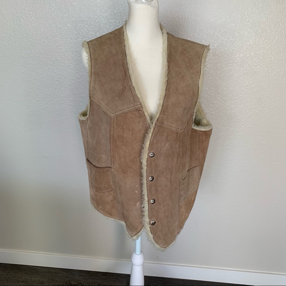 Vintage Southwestern suede Sherpa vest Large